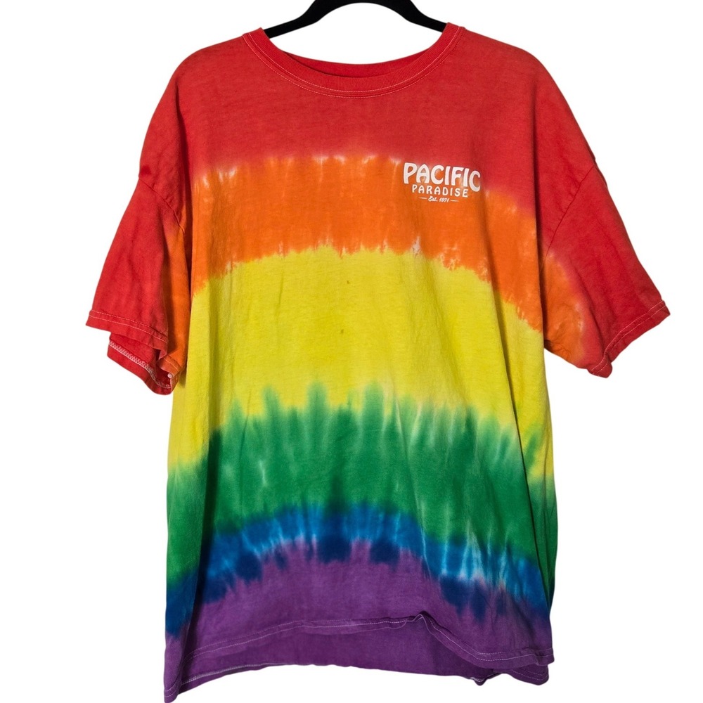 Pacific Paradise Humboldt County CA Tie Dye T Shirt Mens 2XL Rainbow Graphic